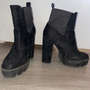 Black suede heeled booties